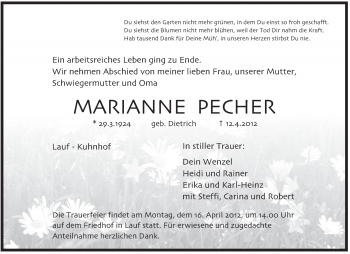 Traueranzeige von Marianne Pecher von Pegnitz-Zeitung